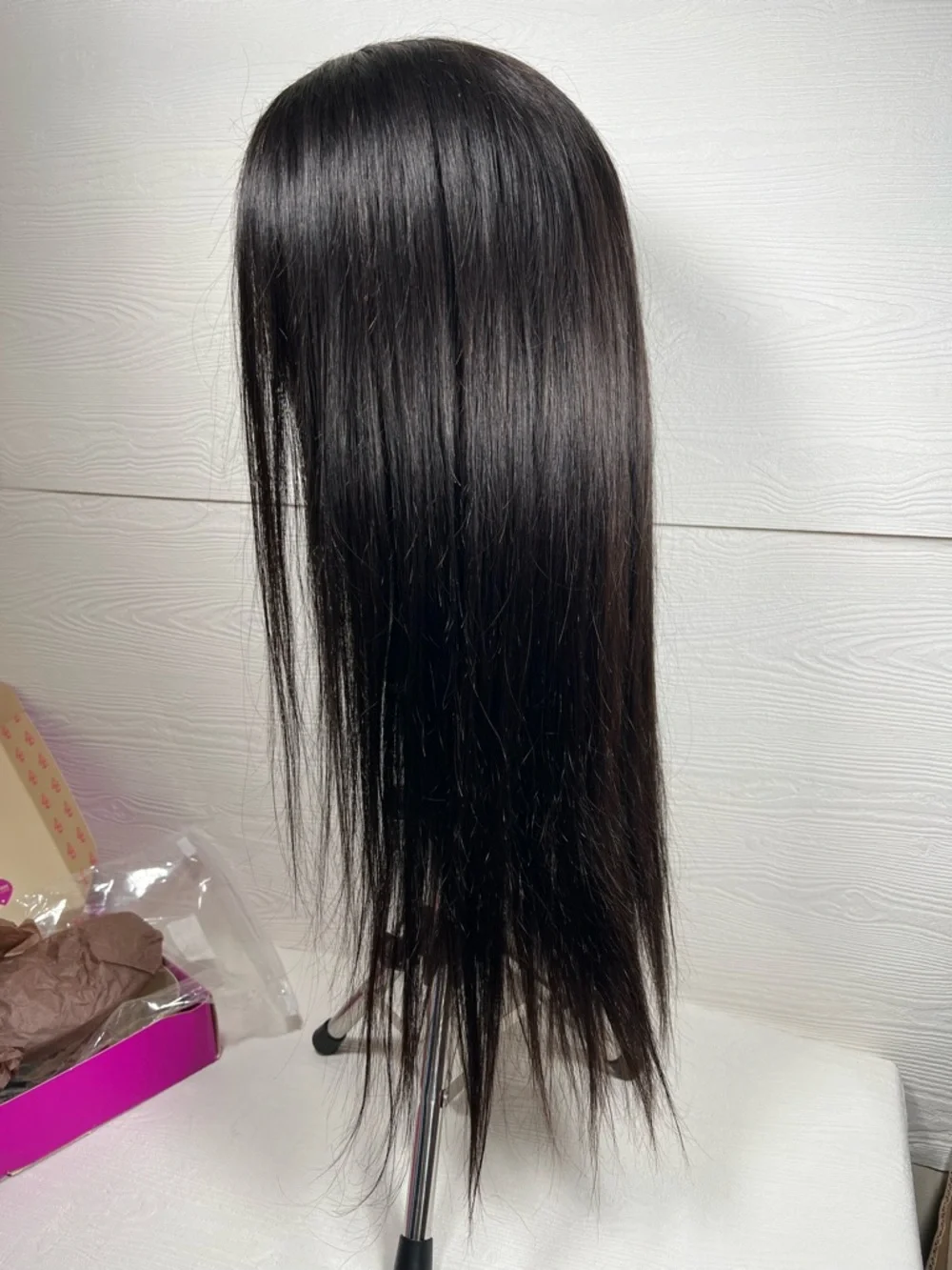 Natural Black Human Hair Straight Glueless Pre Cut 20 Inch Wig